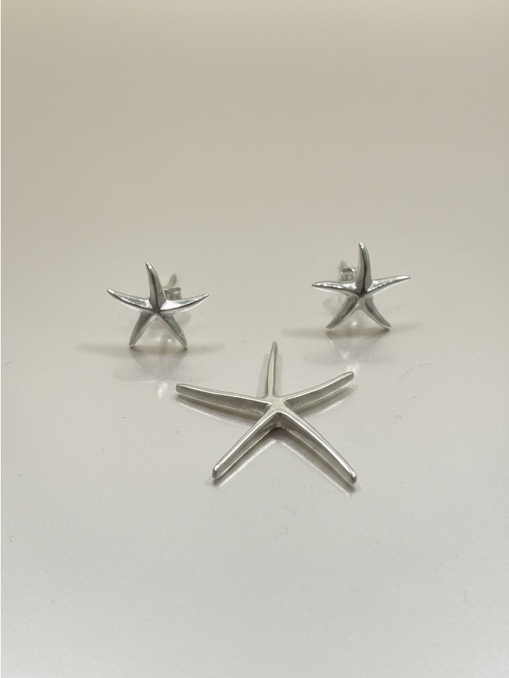 Sterling Silver Starfish Pendant and Stud Earring Set - Silver